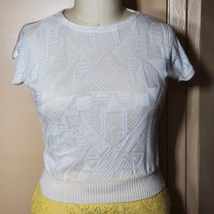 Vintage West German Knit Sweater Top - Waist Length - White  - Cap Sleeves